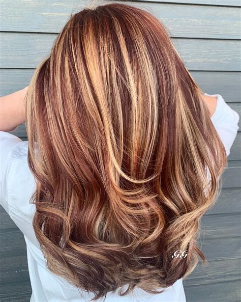 brown hair with auburn and caramel highlights